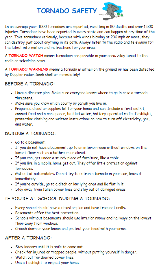 Tornado safety tips