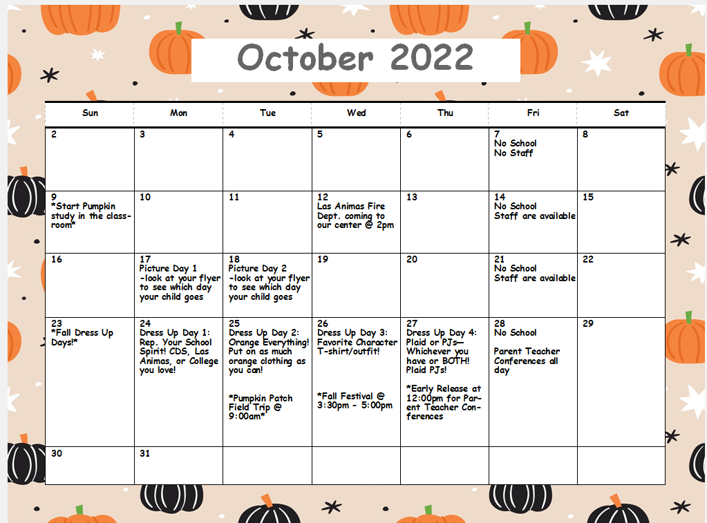 Las Animas October 2022 Calendar